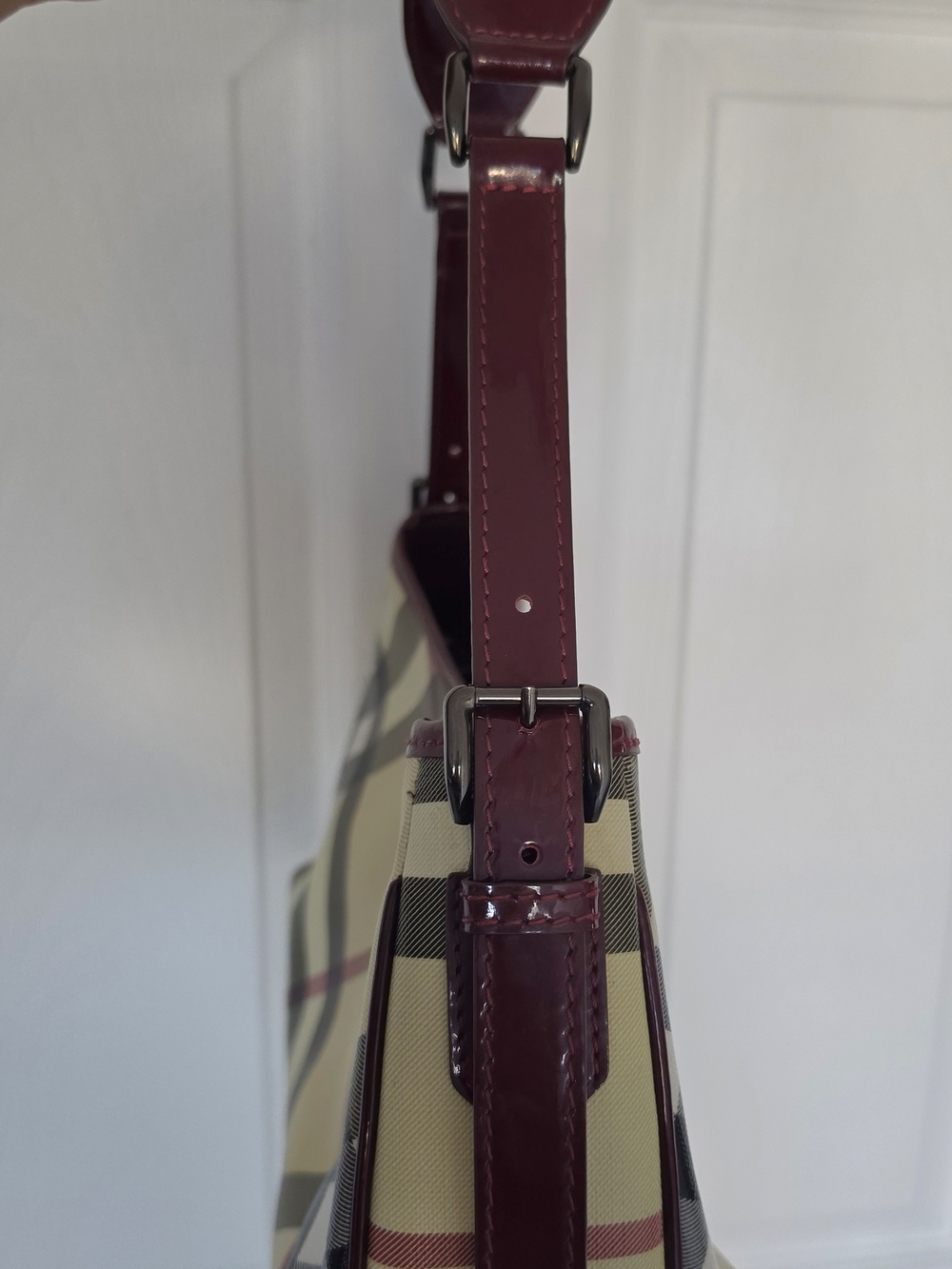 Burberry Shoulder Bag With Burgandy Patent Leather Trim-Almost Brand New - Picture 5 of 7